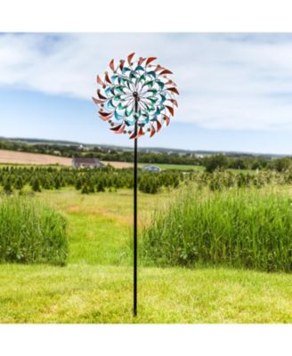 Rainbow Breezes Powder-Coated Iron Wind Spinner - 84" H - Red, Blue, Yellow, and Turquoise