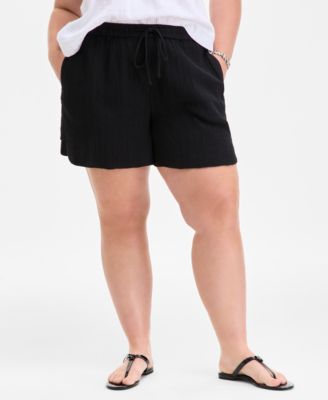 On 34th - Plus Size Cotton Gauze Drawstring Curved Shorts