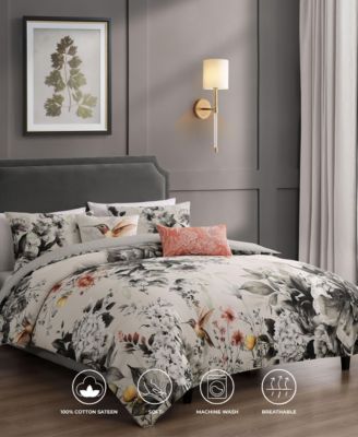 Vintage Bloom Bedding 100% Cotton Sateen 5 Piece King Size Reversible Comforter Set