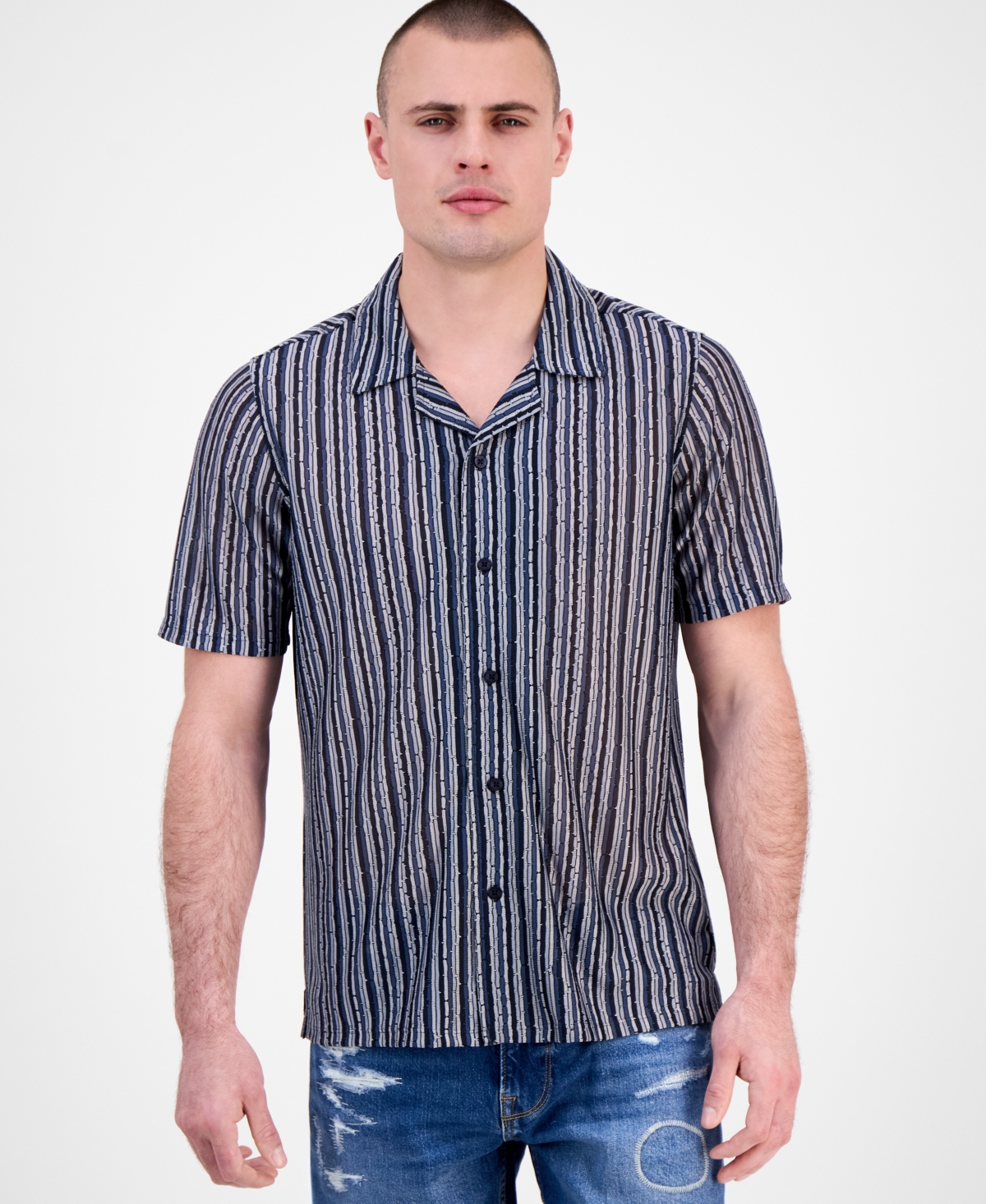 Men's Wyatt Short Sleeve Striped Button-Front Camp - Endless Blue Multi