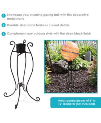 Outdoor Graceful Curved Steel Gazing Globe Stand - 18.25" - Black