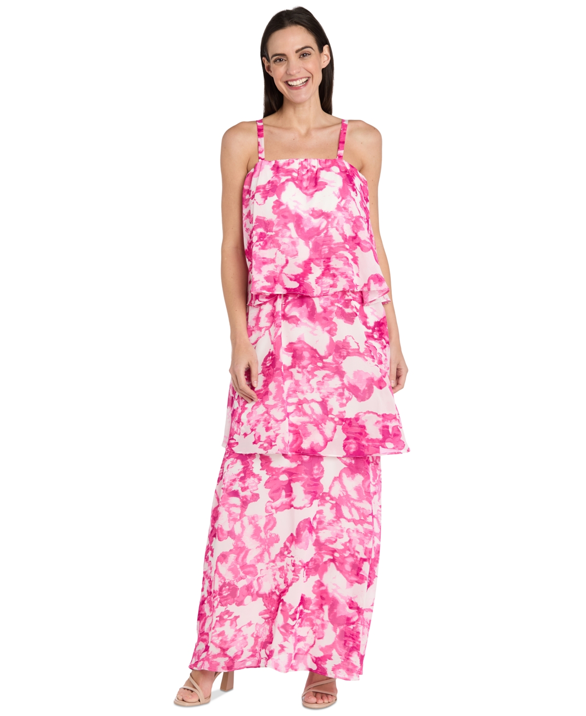 Women's Printed Tiered Chiffon Dress - White