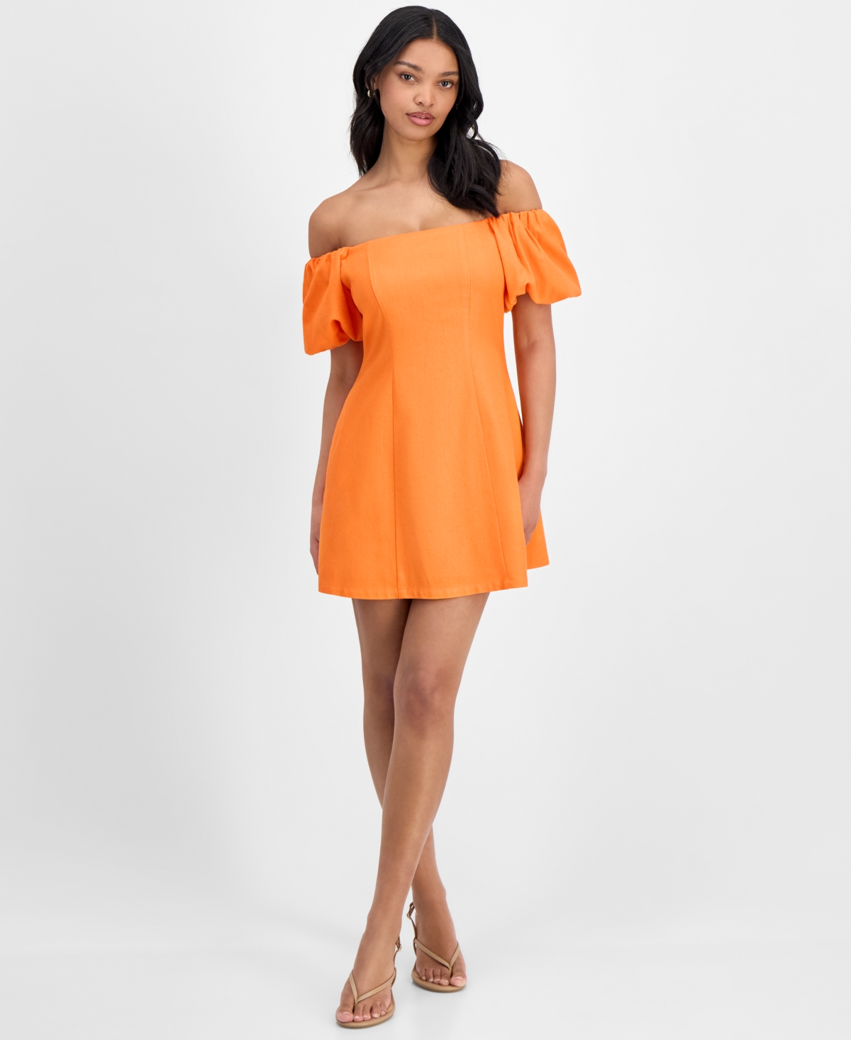 Women's Off-The-Shoulder Balloon-Sleeve A-Line Dress, Exclusively at Macy's - Safety Orange