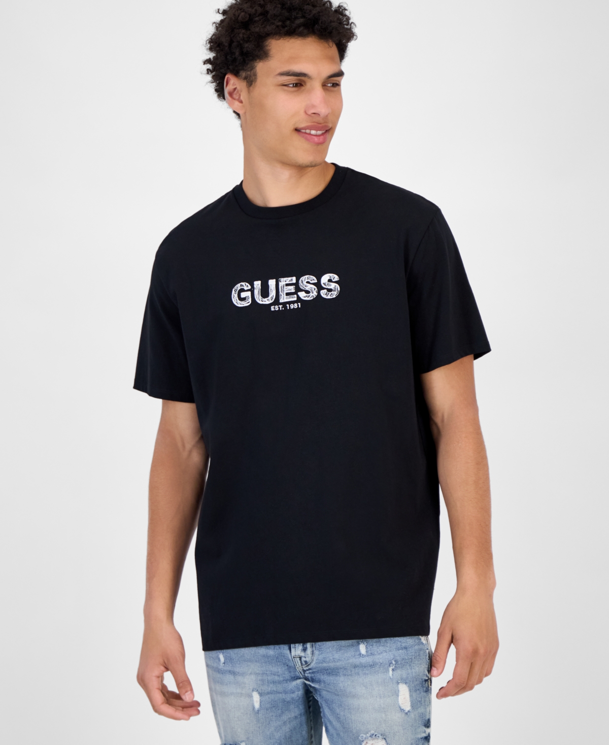 Men's Short Sleeve Embroidered Logo Crewneck T-Shirt - Jet Black Multi