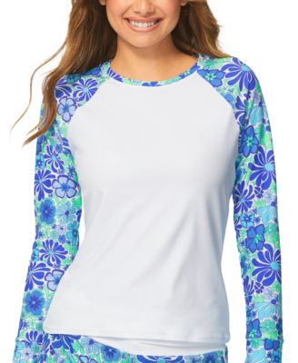 Raisins - Juniors' Floral-Print Back-Zip Rash Guard