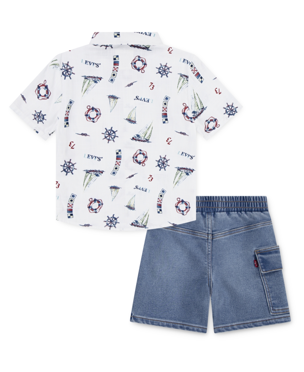 LEVI'S LITTLE BOYS SAILING SHIRT AND DENIM CARGO SHORTS SET 
