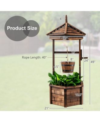 Rustic Wooden Wishing Well with Adjustable Hanging Bucket