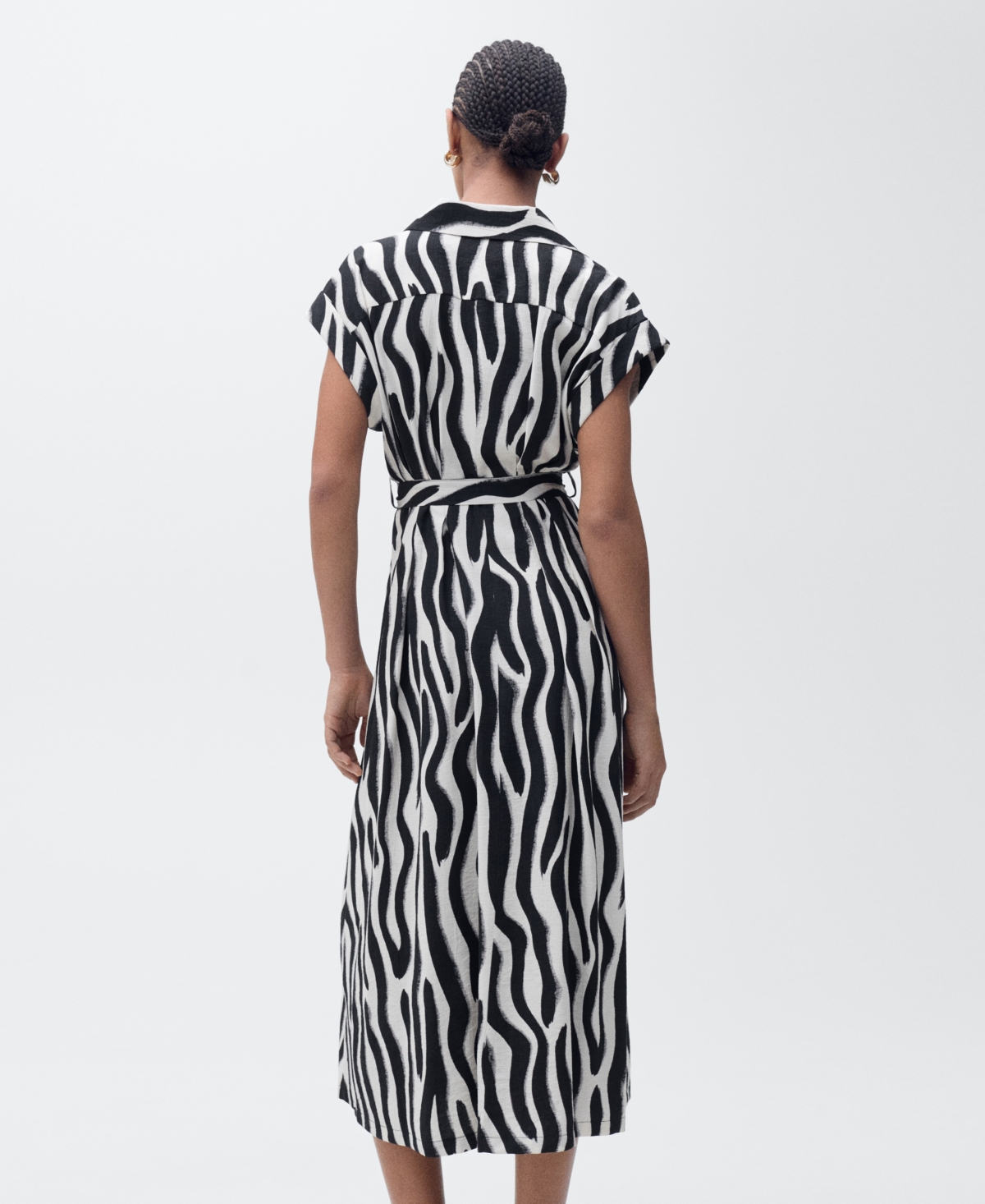 Mango Zebra Print Belted Midi Shirtdress In Black