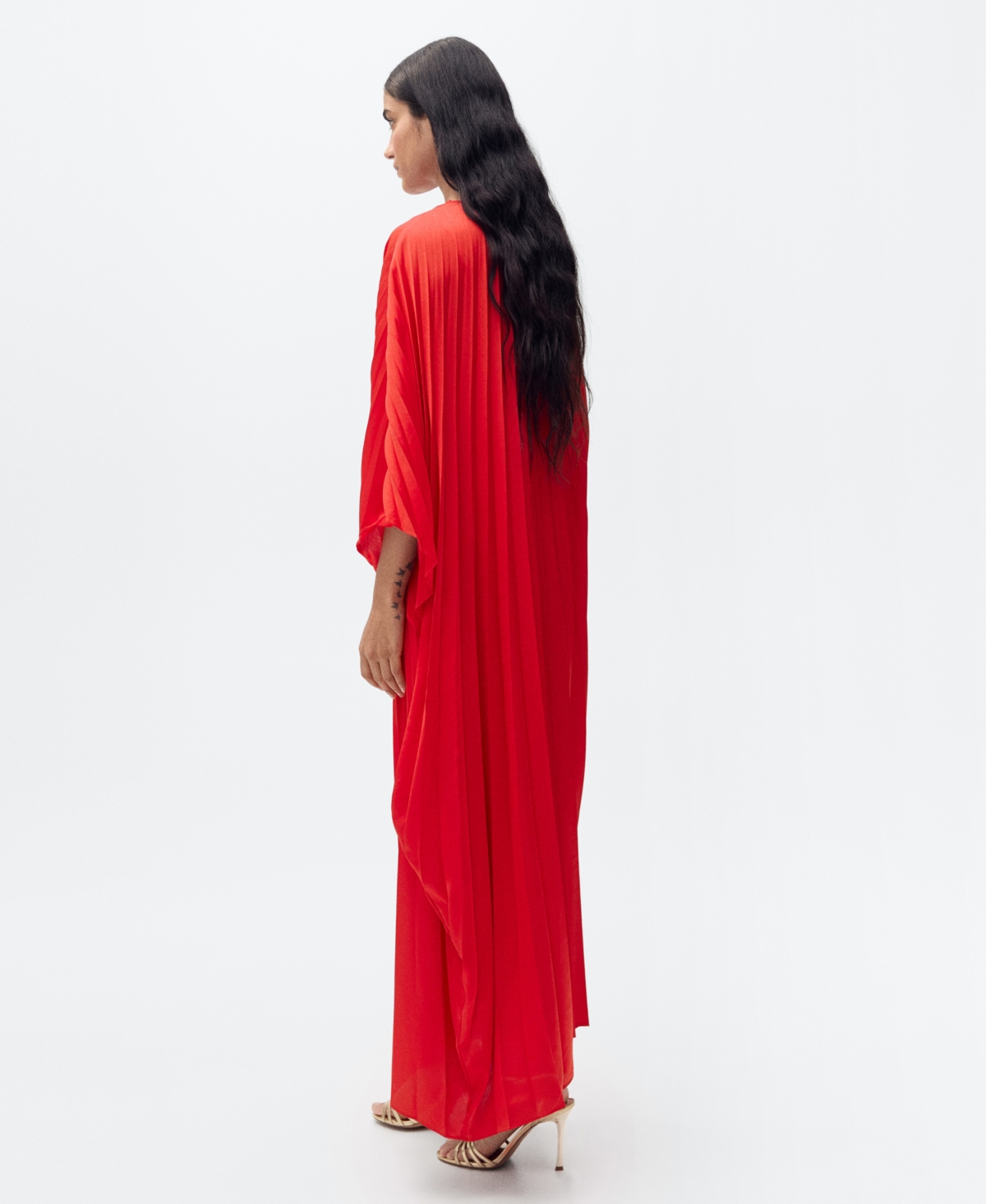 Shop Mango Women's Pleated 3-quarter Sleeve Dress In Red