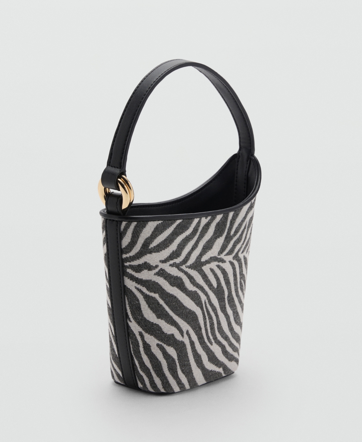 Mango Large Zebra-print Bucket Bag Black In Black
