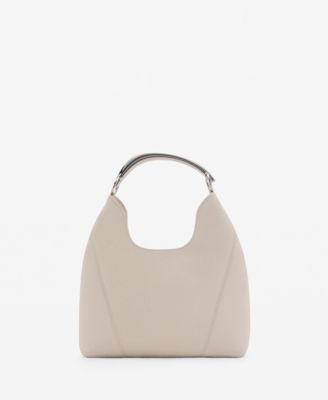 MANGO - Women's Metal Handle Leather Shoulder Bag