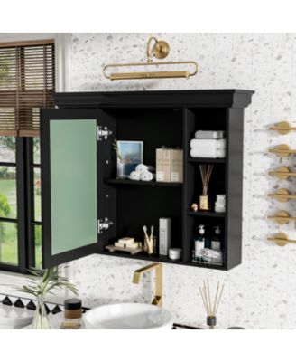 Streamdale Black Wall-Mounted Bathroom Cabinet with Mirror and Shelves