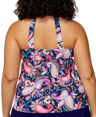 Plus Size Paisley-Print H-Back Tankini Top