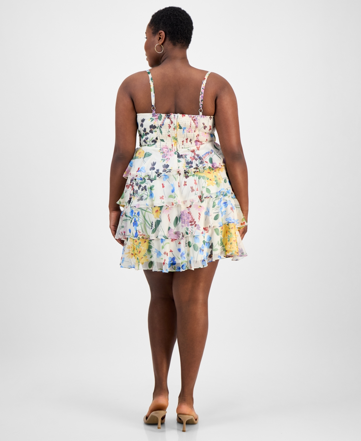 B Darlin Trendy Plus Size Tiered Floral Chiffon Dress In Purple