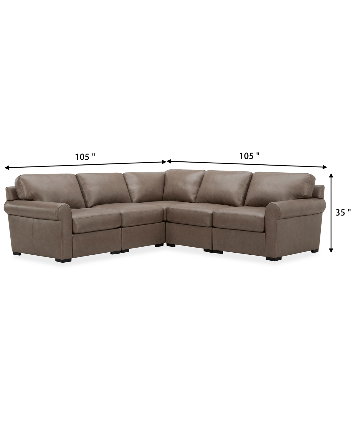 Macy's Radley Roll Arm 104" 5-pc. Leather Square Corner L Sectional, Exclusively At