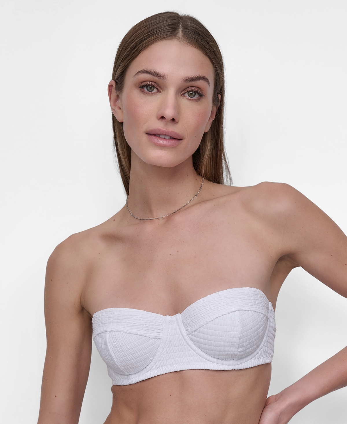 Dkny Women's Textured Molded Balconette Bikini Top In Soft White Texture