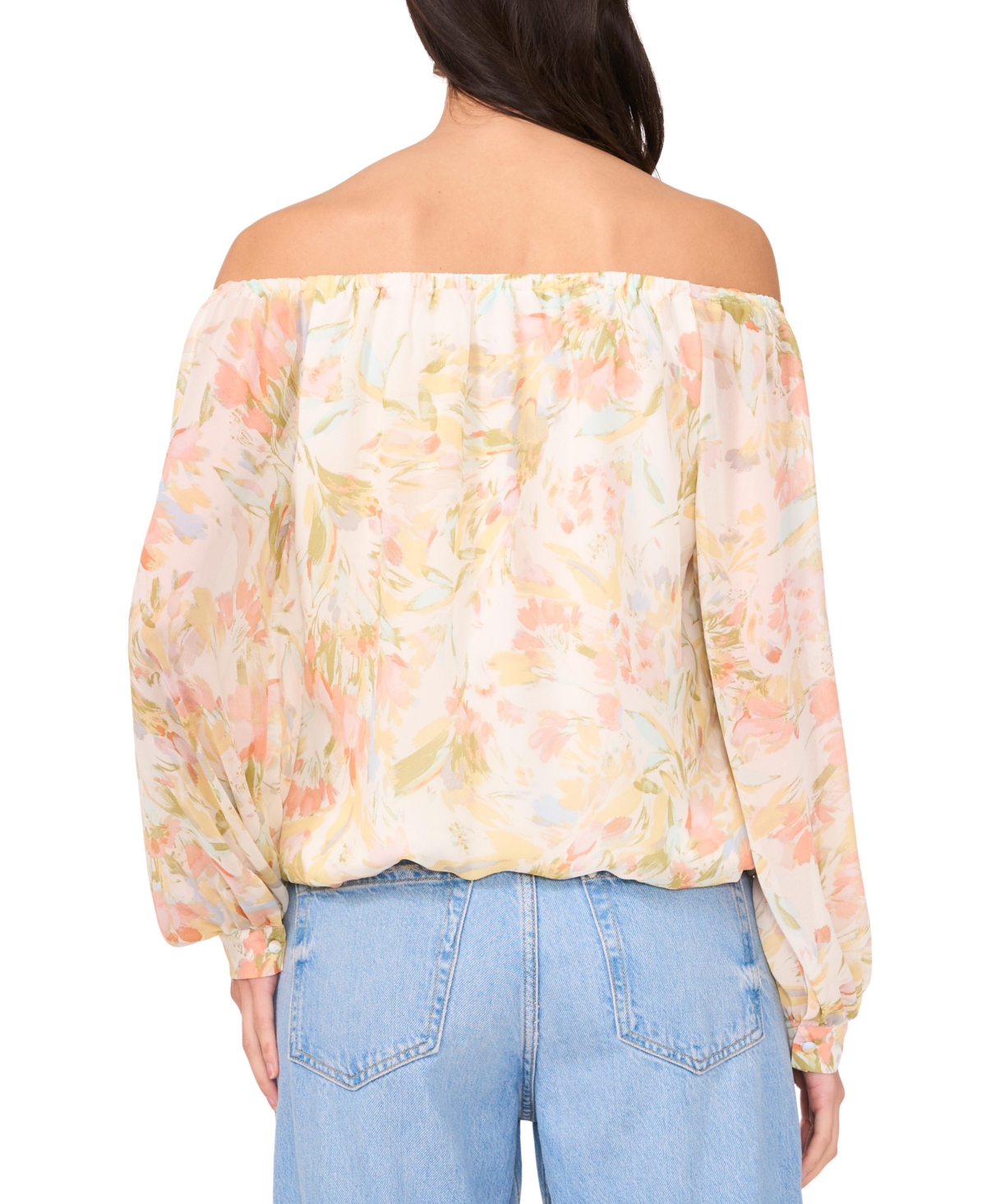 Shop Vince Camuto Women's Printed Off-the-shoulder Tied-hem Top
