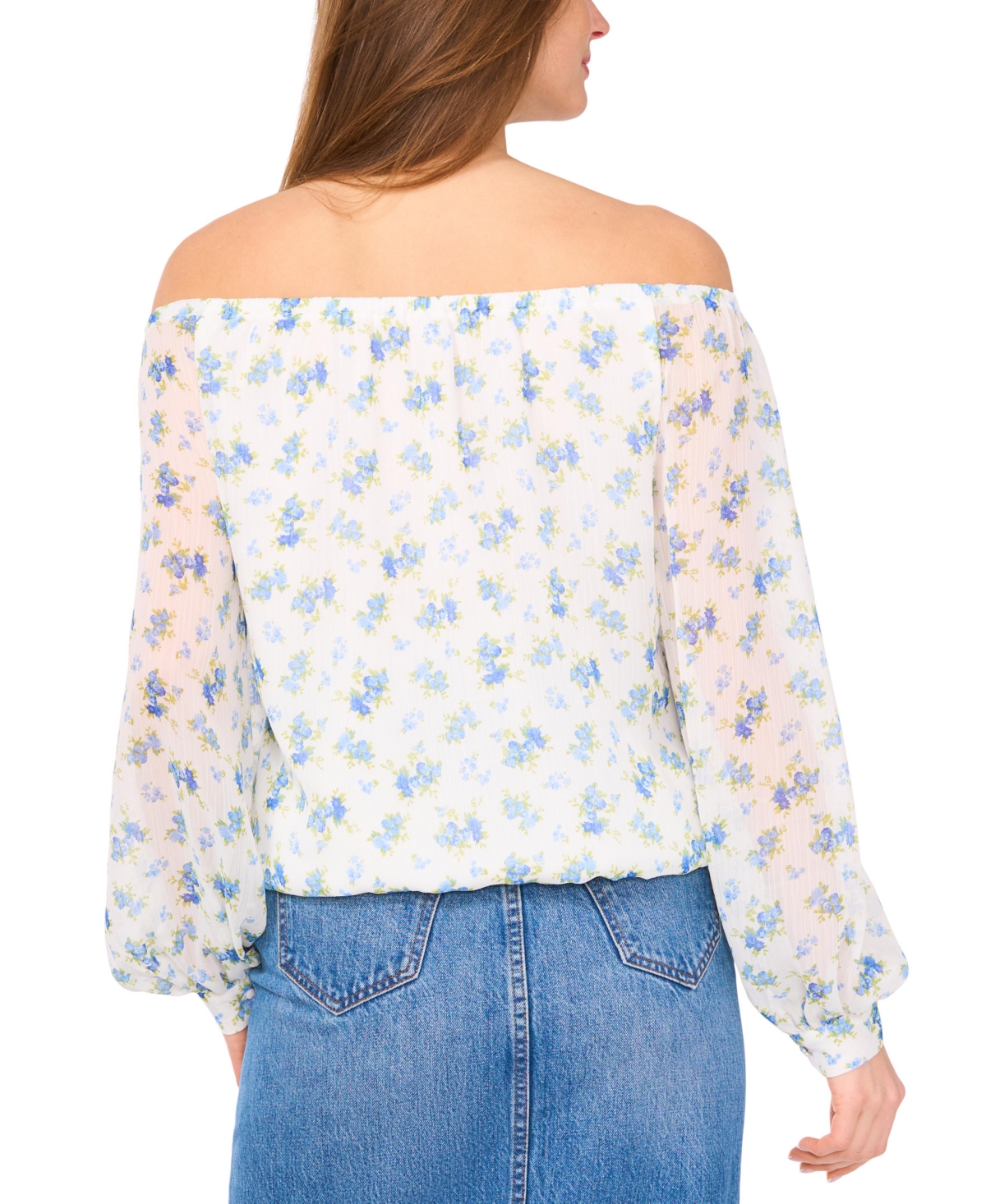 VINCE CAMUTO WOMEN'S FLORAL OFF-THE-SHOULDER LONG-SLEEVE TIE-FRONT BLOUSE 