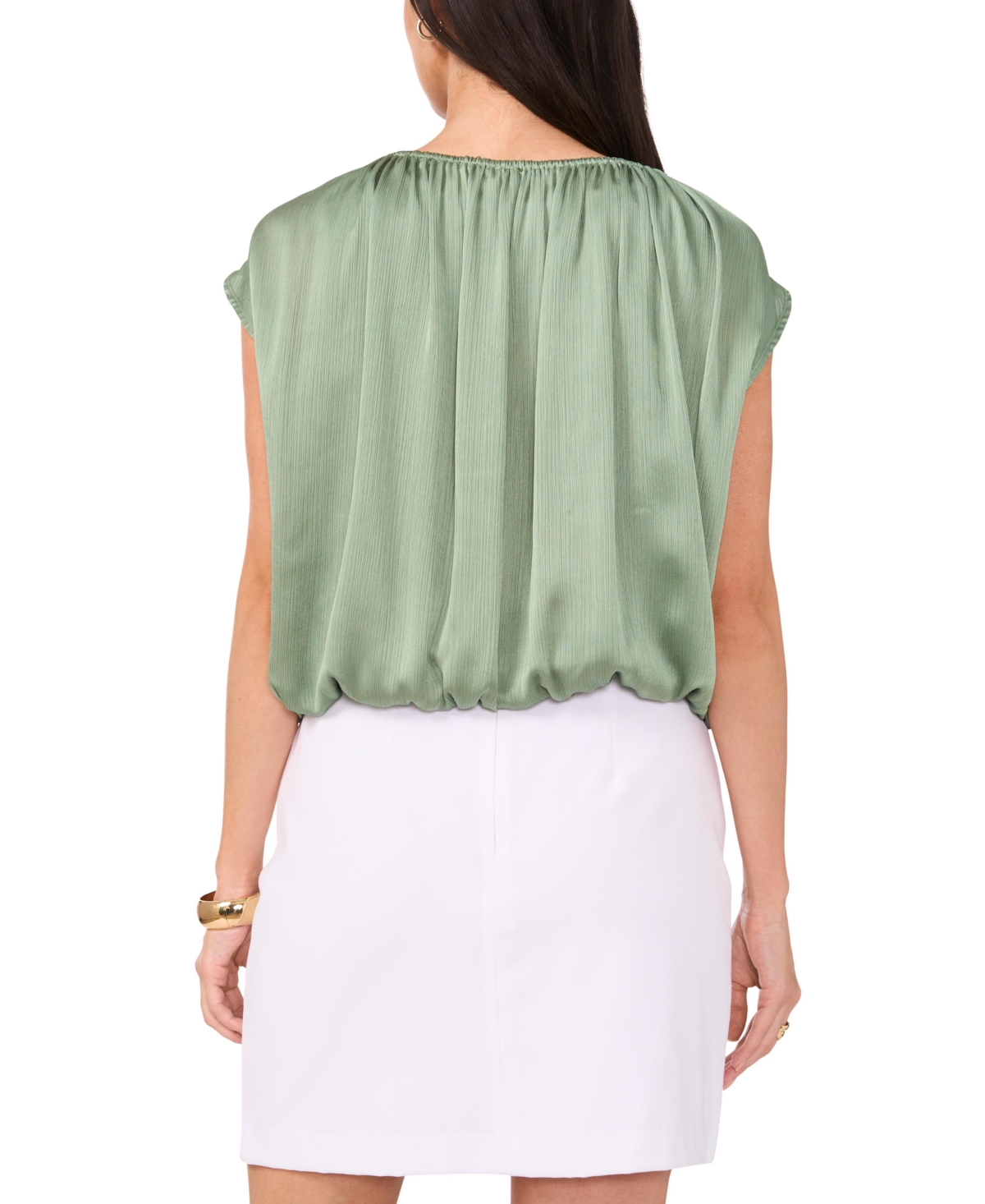 VINCE CAMUTO WOMEN'S SHIRRED SLEEVELESS BUBBLE TOP 