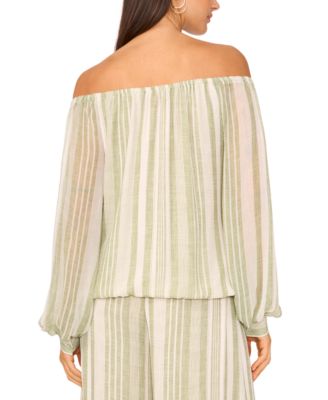 Women's Stripe Off-the-Shoulder Tied-Hem Top