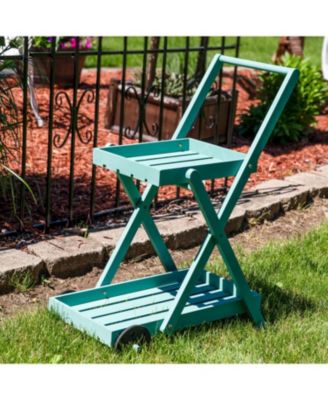 2-Tier Fir Wheeled Planter Stand - 34” H - Robin Egg Blue