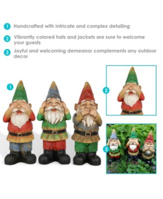 Three Wise Garden Gnomes - Hear, Speak, and See No Evil Set - Outdoor Lawn Statues