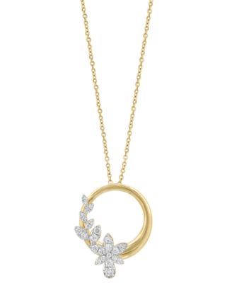 EFFY&reg; Diamond Vine & Polished Circle Pendant Necklace (1/3 ct. t.w.) in 14k Gold