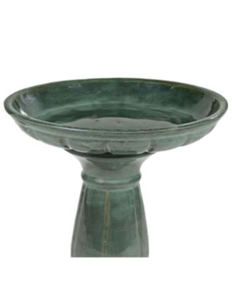 Avignon Ceramic Bird Bath with Glazed Finish - Green Mist - 18.75" H