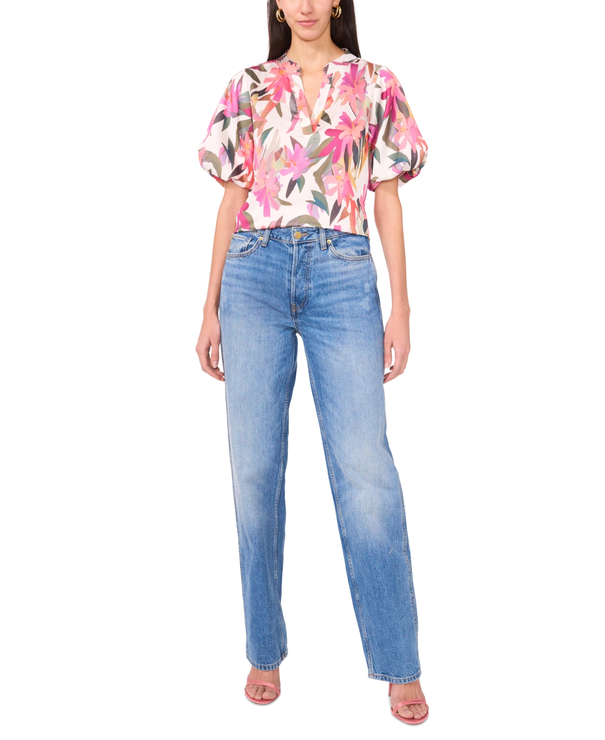 VINCE CAMUTO WOMEN'S SPLIT-NECK FLORAL-PRINT TOP 