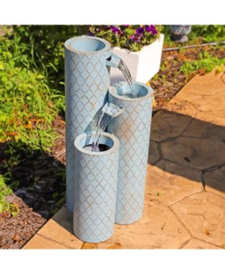 Moroccan Trellis 3-Column Modern Outdoor Water Fountain - 27.5"