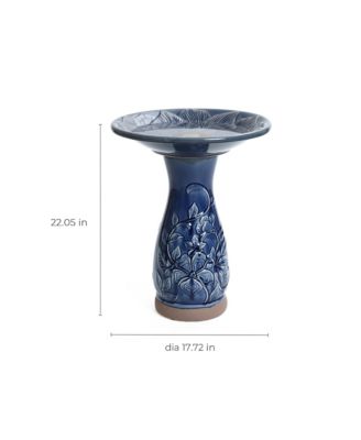 Blue Petals and Vines 22-Inch Tall Ceramic Birdbath