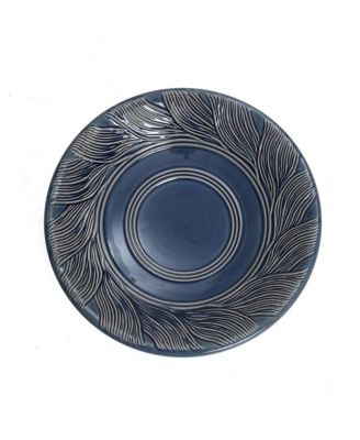 Blue Leaves and Swirl 22-Inch Tall Ceramic Birdbath