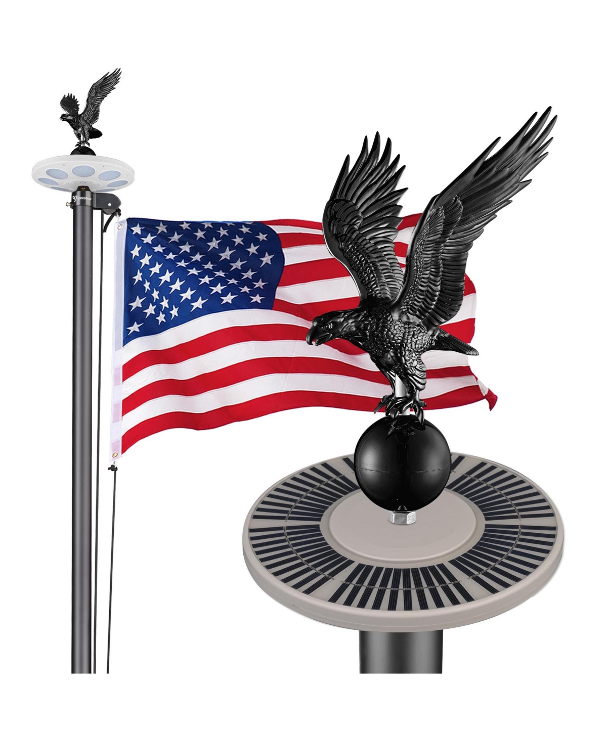 Bravery 25' Aluminum 13Gauge Sectional Flag Pole Kit w/ Solar Powered Light Us Flag Eagle Topper for Outside House Outdoor - Natrual