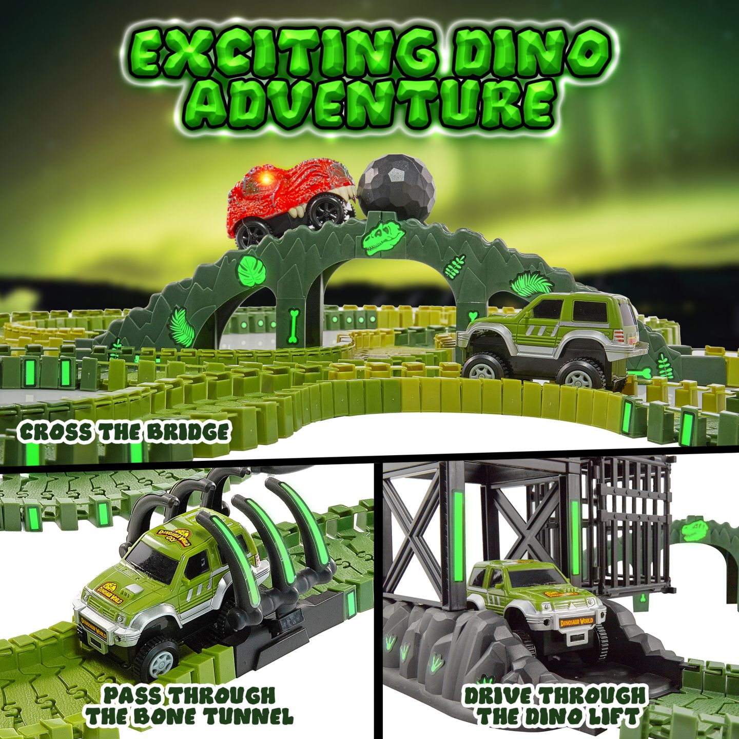 Детский конструктор USA Toyz Dinosaur Dash 225-Piece Glow-in-the-Dark Stem Building Set, Ages 3+ — фото 2