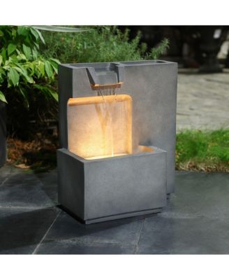 Cascading Gray with Speckled Black Rectangle 20-Inch Tall Resin Garden Fountain with Lights and Planter