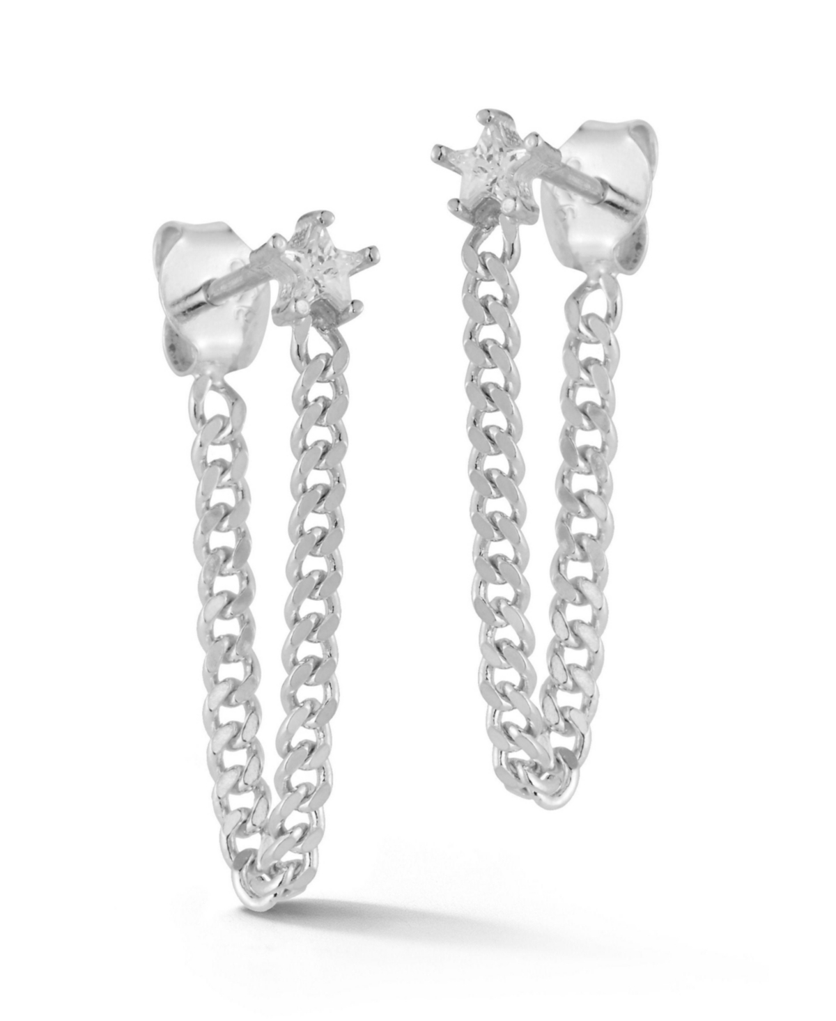 Sterling Silver Star Curb Chain Drop Earrings - Silver