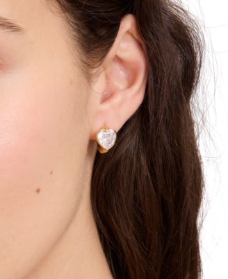 Gold-Tone Small Cubic Zirconia Heart Huggie Hoop Earrings, 0.51" 