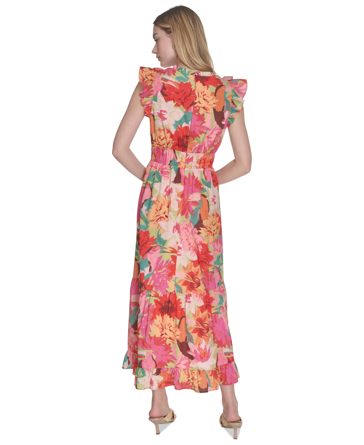 Vince Camuto Plus Size Printed Ruffle Flutter-sleeve Tiered Midi Dress In Multi