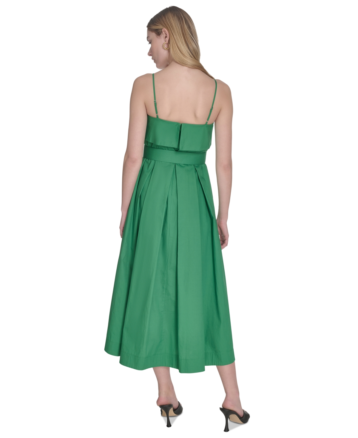 Vince Camuto Women's Cotton Belted Foldover-neck Midi Dress In Grn