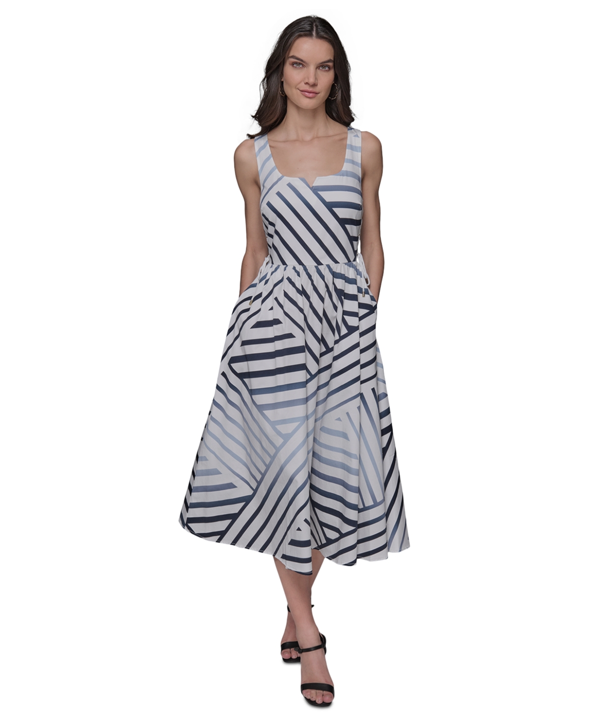 Shop Karl Lagerfeld Women's Side-lace-up Midi Dress In Soft White,chambray Blue Multi