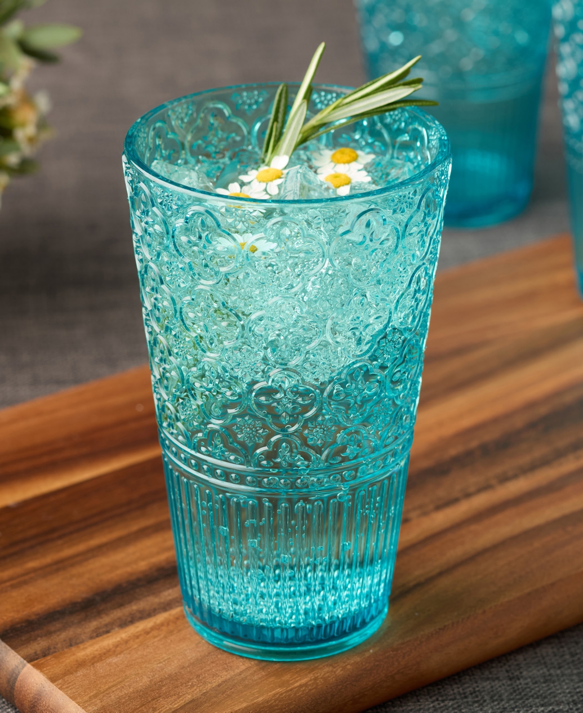 Certified International Set Of 6 Santa Fe 22oz Acrylic Ice Tea Glasses In Aqua