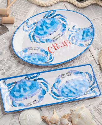 Beach House Crab Melamine Platters, Set of 2