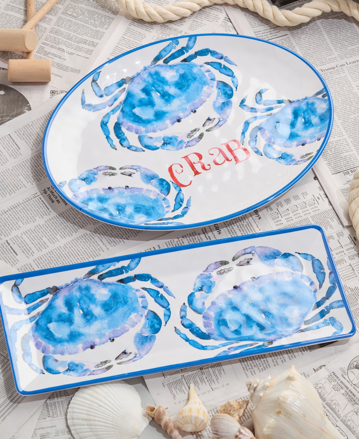Certified International Beach House Crab Melamine 2pc Platter Set In No Color