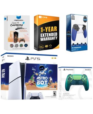 PlayStation 5 Slim Disc Bundle with Astro Bot Game, Controller, Trigger Stop Kit, MightySkins Code, and 1-Year Extended Warranty