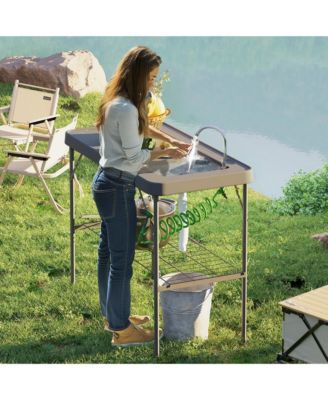 Folding Fish Cleaning Table with Sink, Faucet and Sprayer for Outdoor Use