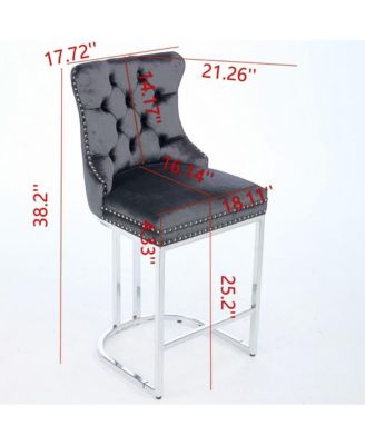 Set of 2 Velvet Counter Height Stools, 25.2" Kitchen Island Chairs with Button Tufted Back, Rivet Trim and Chrome Metal Base