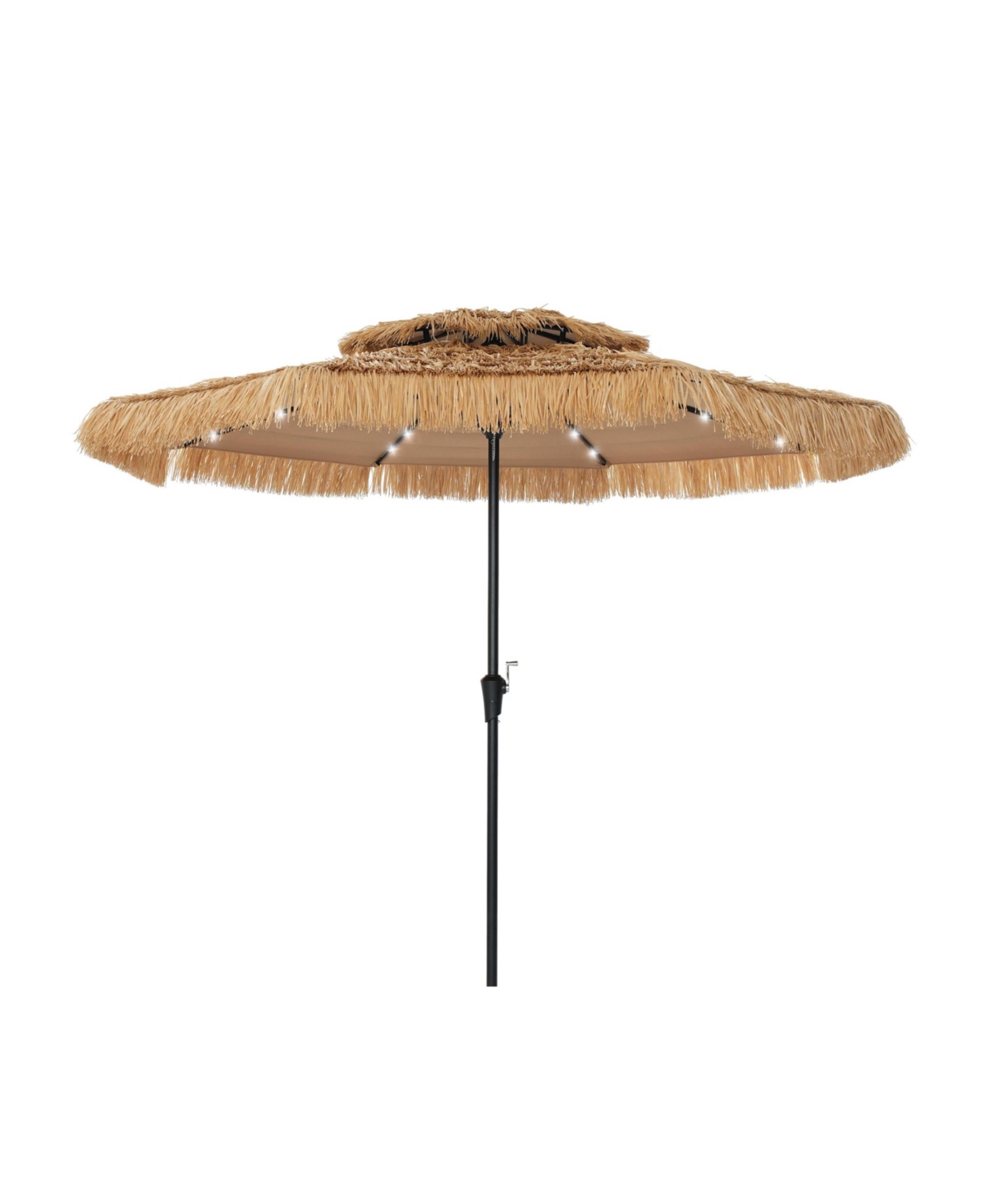 10 Ft Hawaiian Beach Parasol Outdoor Umbrella with Solar Lights - Brown