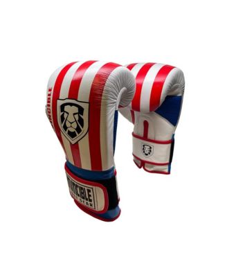 Invincible Fight Gear Hook and Loop Leather Training Boxing Gloves with USA Flag Colors - Ideal for Boxing, Kickboxing, Muay Thai, MMA for Men Women and Kids (16oz)