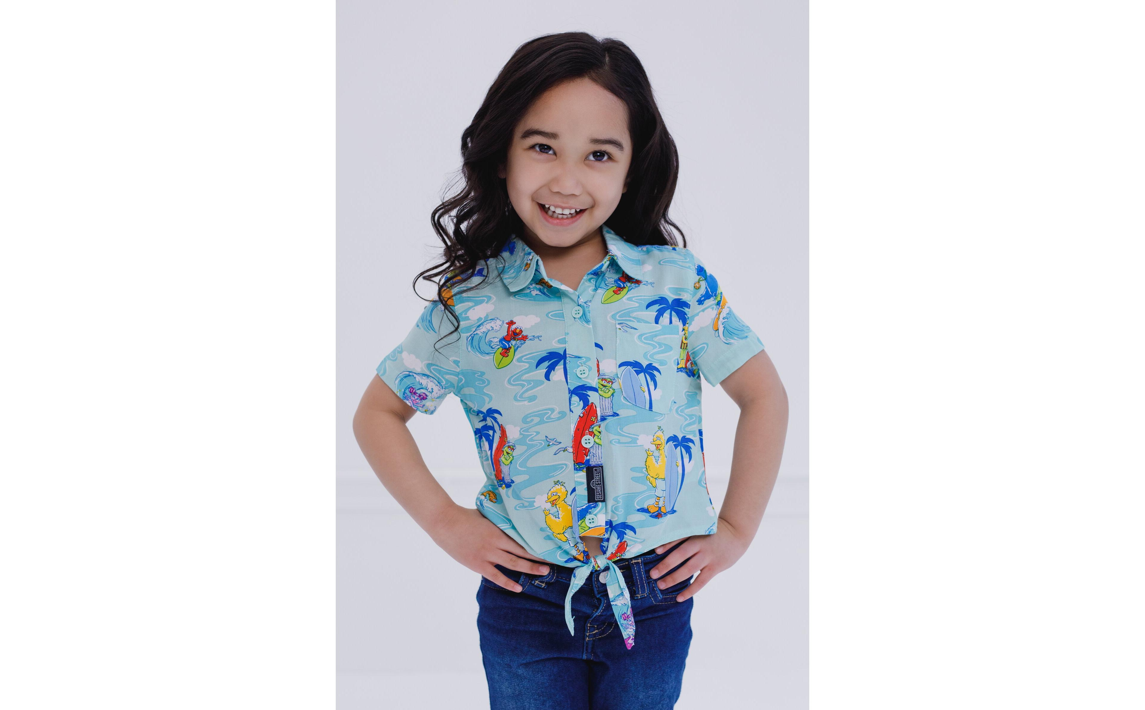 Sesame Street Toddler Girls Bird Cookie Monster Elmo Oscar the Grouch Matching Family Hawaiian Button Down Shirt to