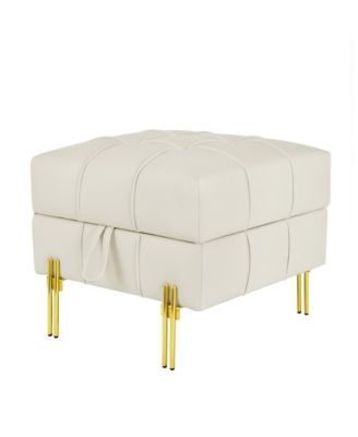 Anti-Scratch PU Leather Storage Ottoman, Upholstered Footstool with Gold Stainless Steel Legs for Bedroom or Living Room